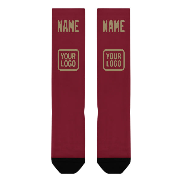 Custom Crimson Red Light Khaki Knee-High Sock