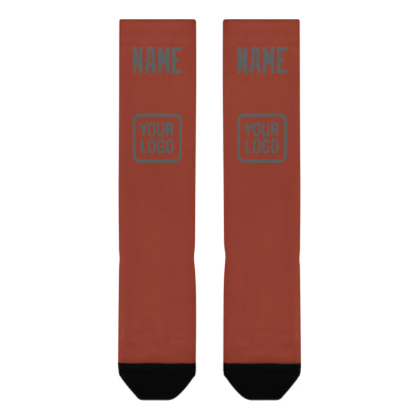 Custom Coral Red Dark Grey Knee-High Sock