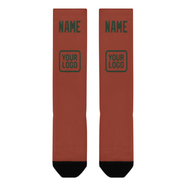 Custom Coral Red Dark Green Knee-High Sock