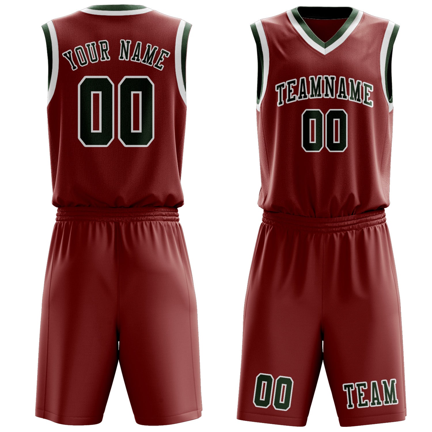 Custom Coral Red Dark Green Basketball Set