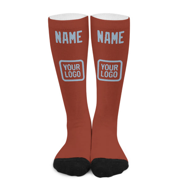 Custom Coral Red Light Blue Knee-High Sock