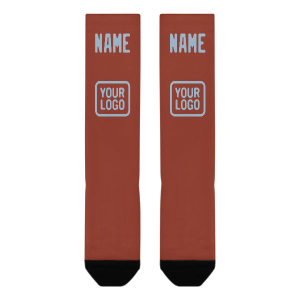 Custom Coral Red Light Blue Knee-High Sock