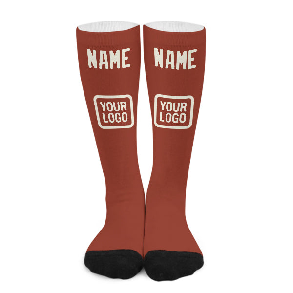Custom Coral Red Cream Knee-High Sock