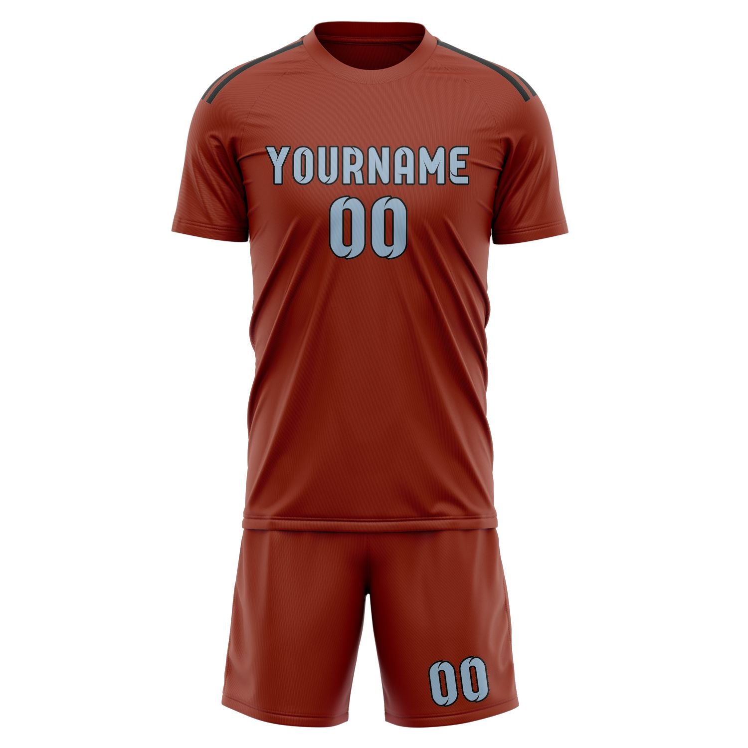 Custom Coral Red Light Blue Soccer Set