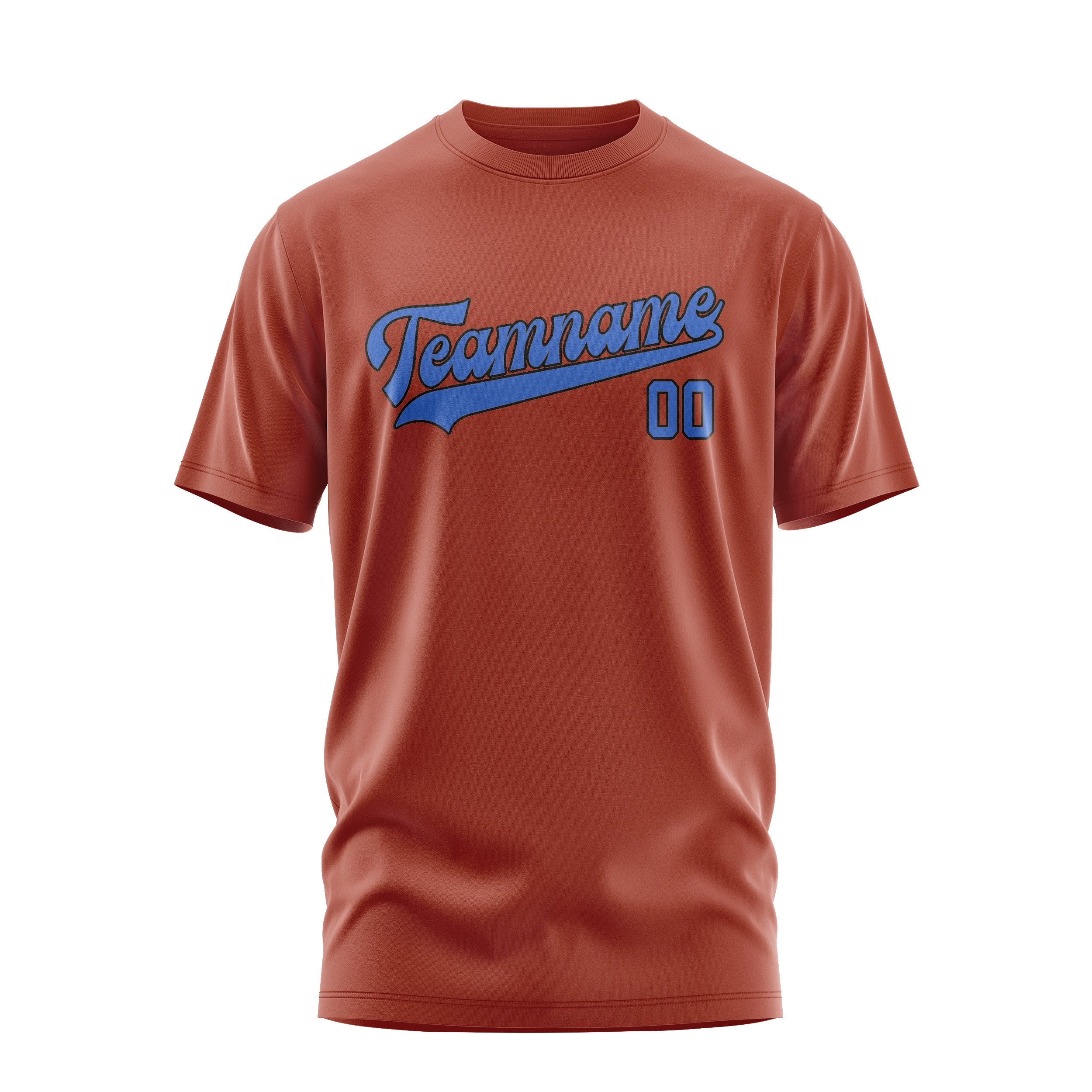 Custom Coral Red Sky Blue T-Shirt