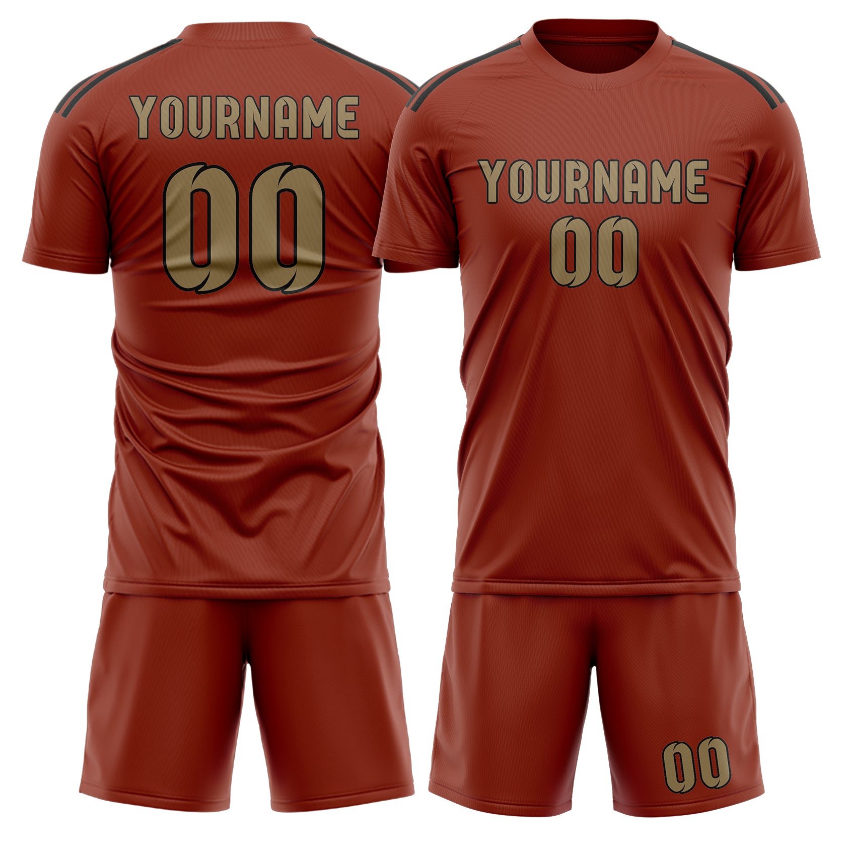 Custom Coral Red Light Khaki Soccer Set