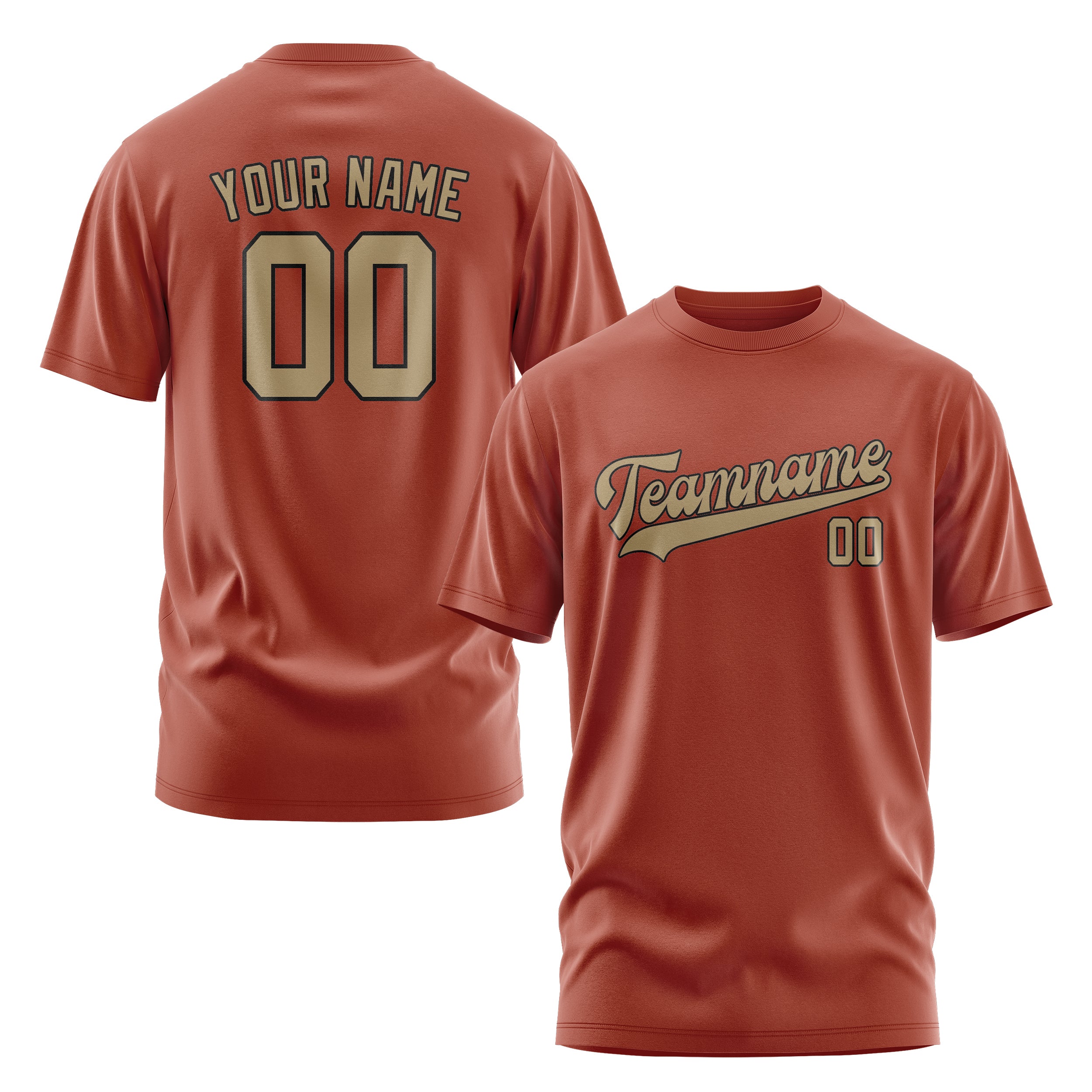 Custom Coral Red Light Khaki T-Shirt