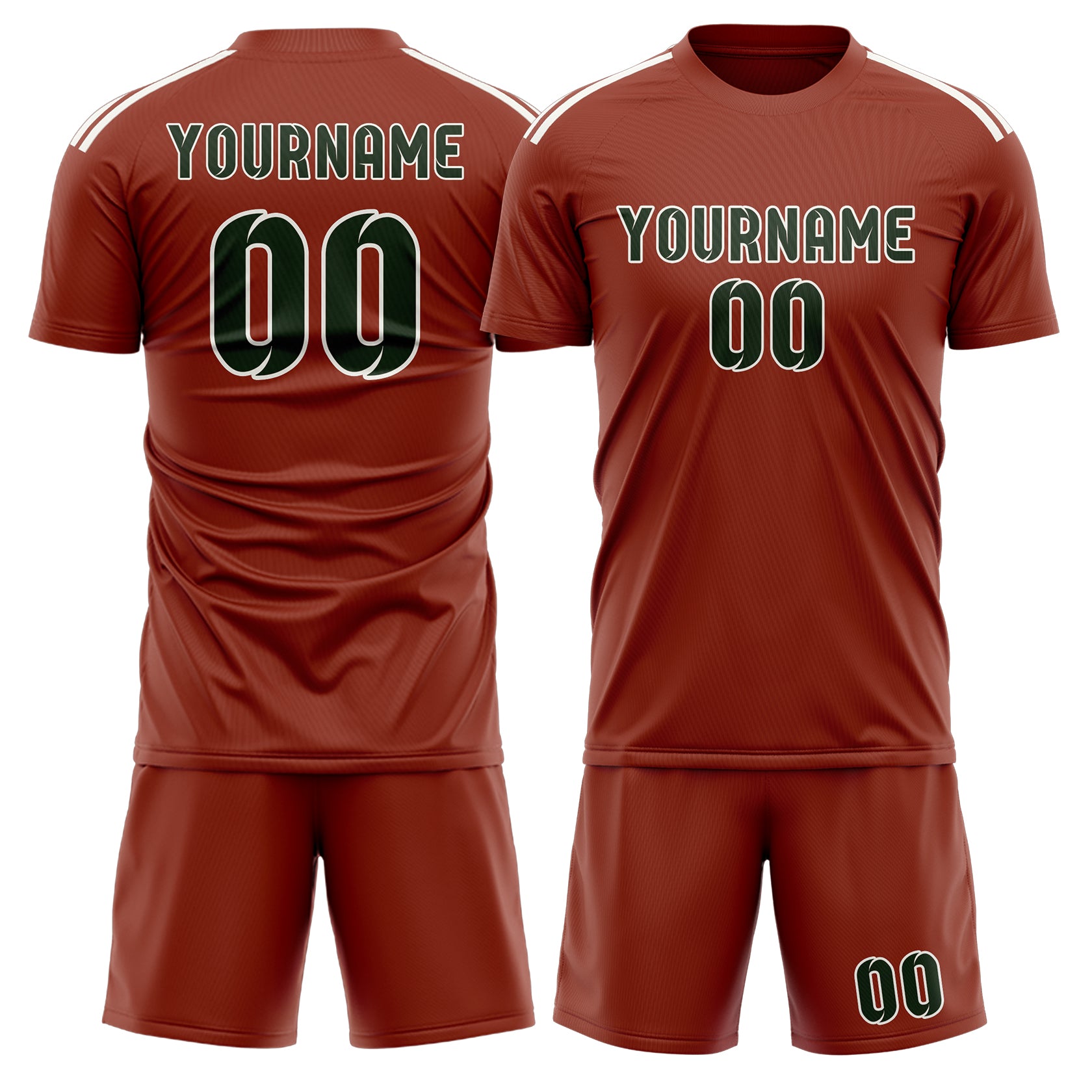Custom Coral Red Dark Green Soccer Set