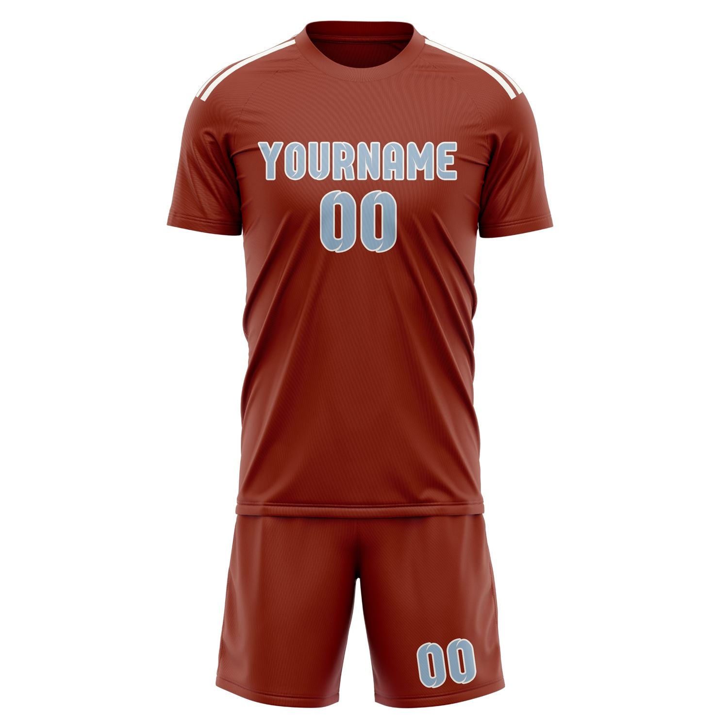 Custom Coral Red Light Blue Soccer Set