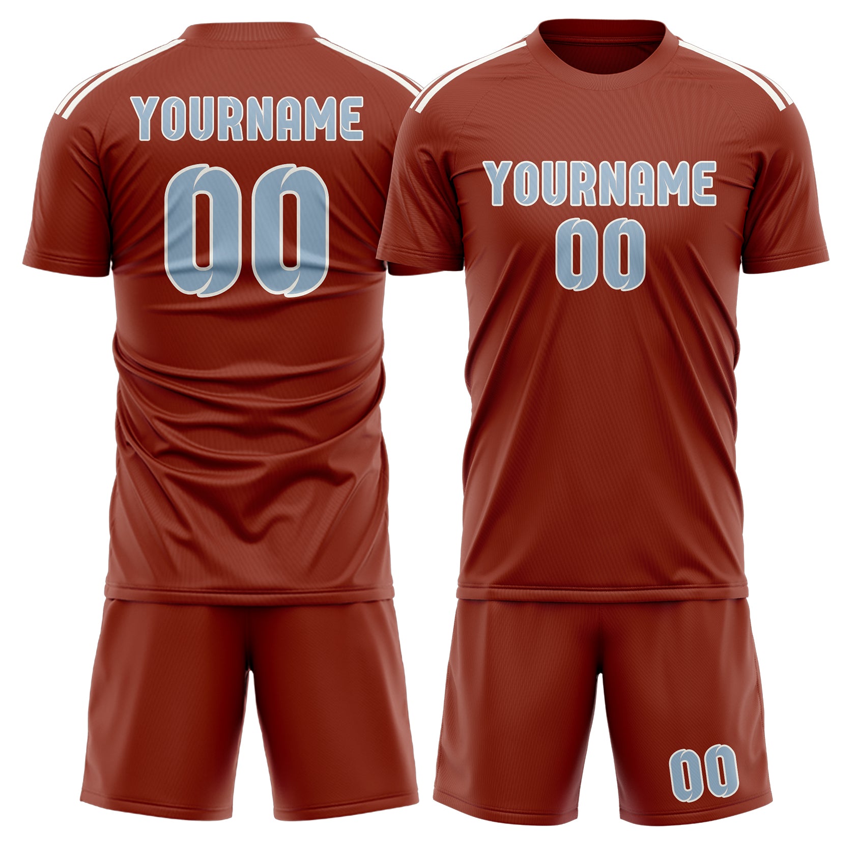 Custom Coral Red Light Blue Soccer Set
