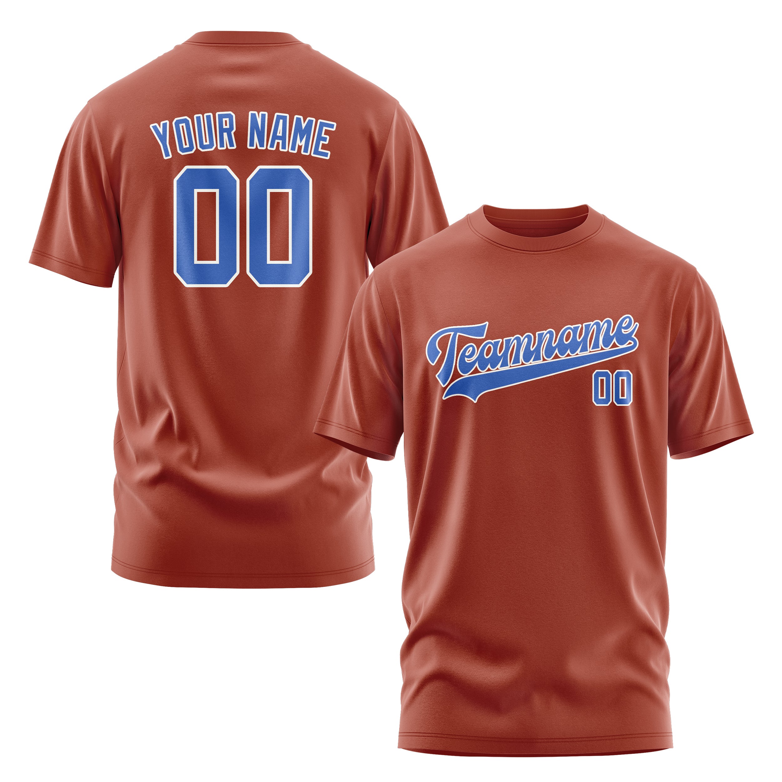 Custom Coral Red Sky Blue T-Shirt