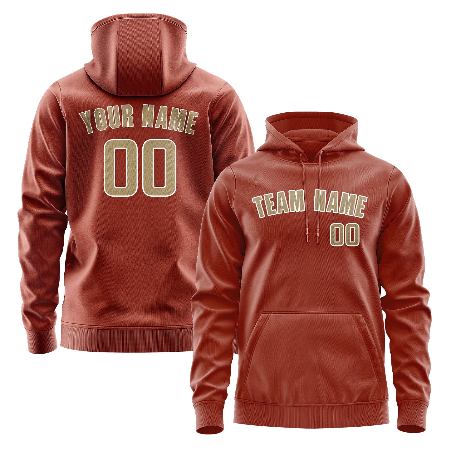 Custom Coral Red Light Khaki Hoodie