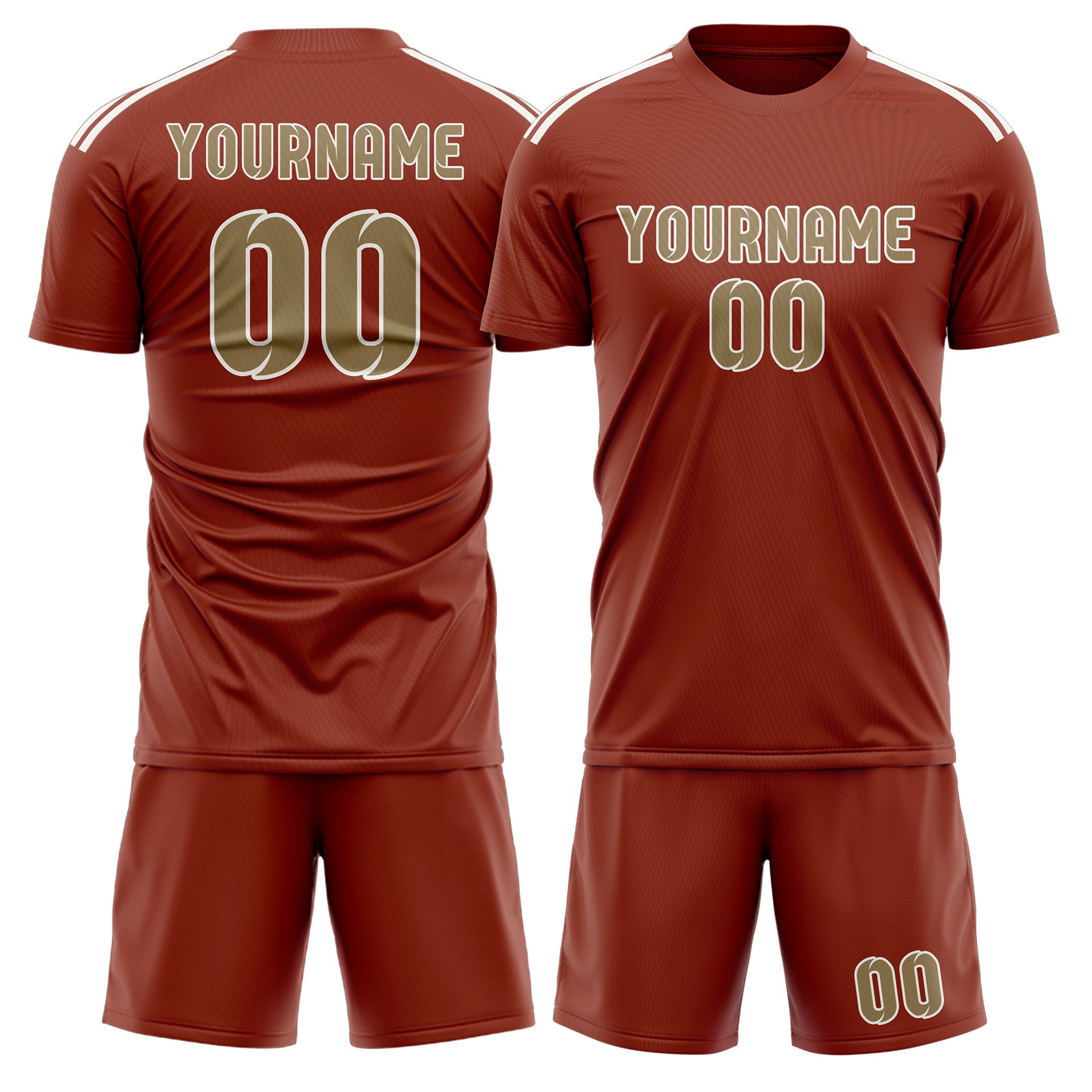 Custom Coral Red Light Khaki Soccer Set