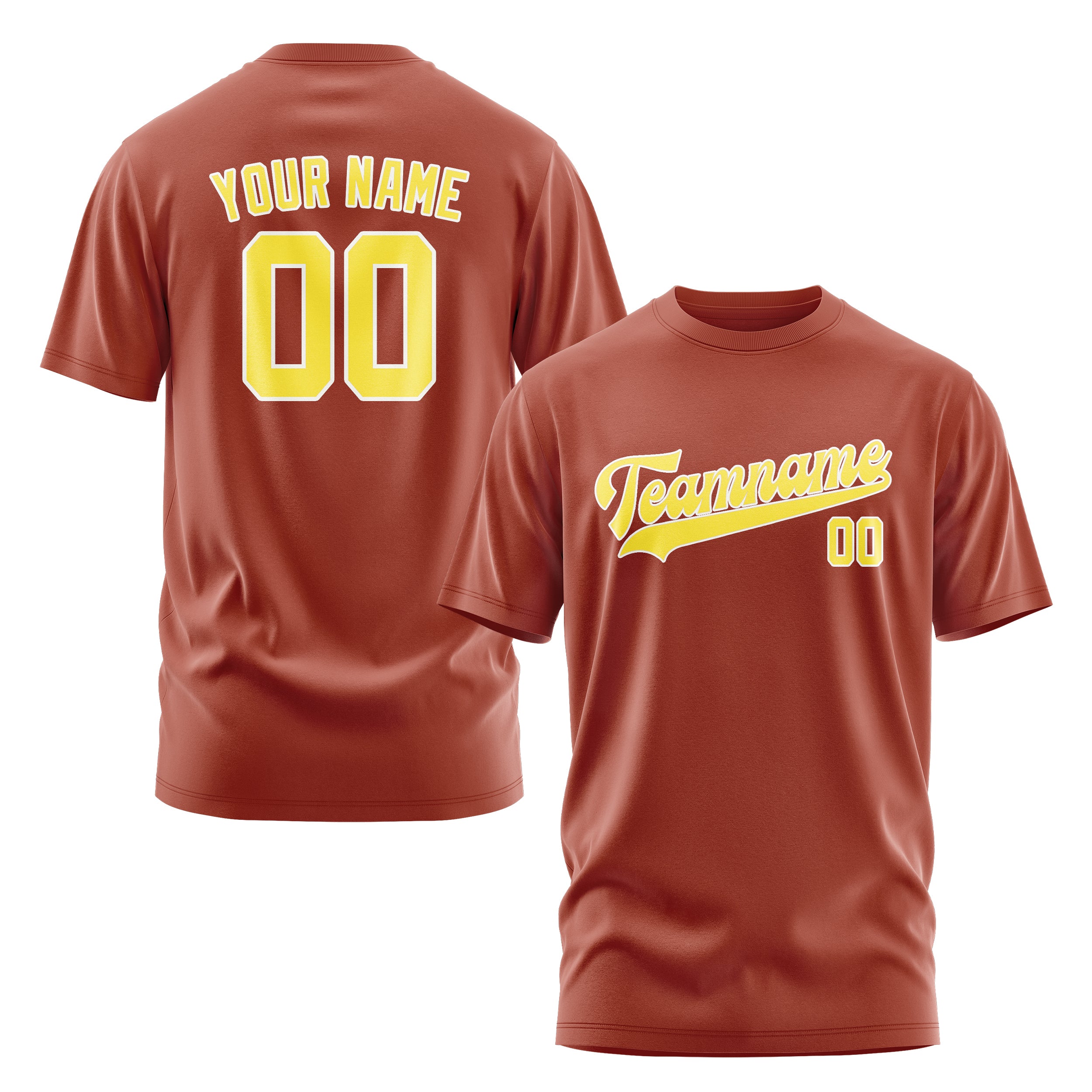 Custom Coral Red Light Yellow T-Shirt