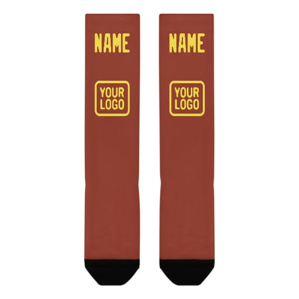 Custom Coral Red Light Yellow Knee-High Sock