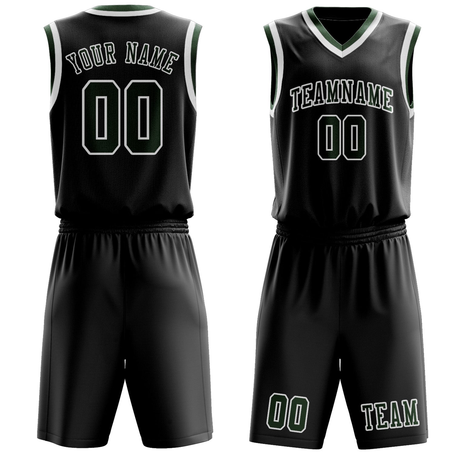 Custom Black Dark Green Basketball Set
