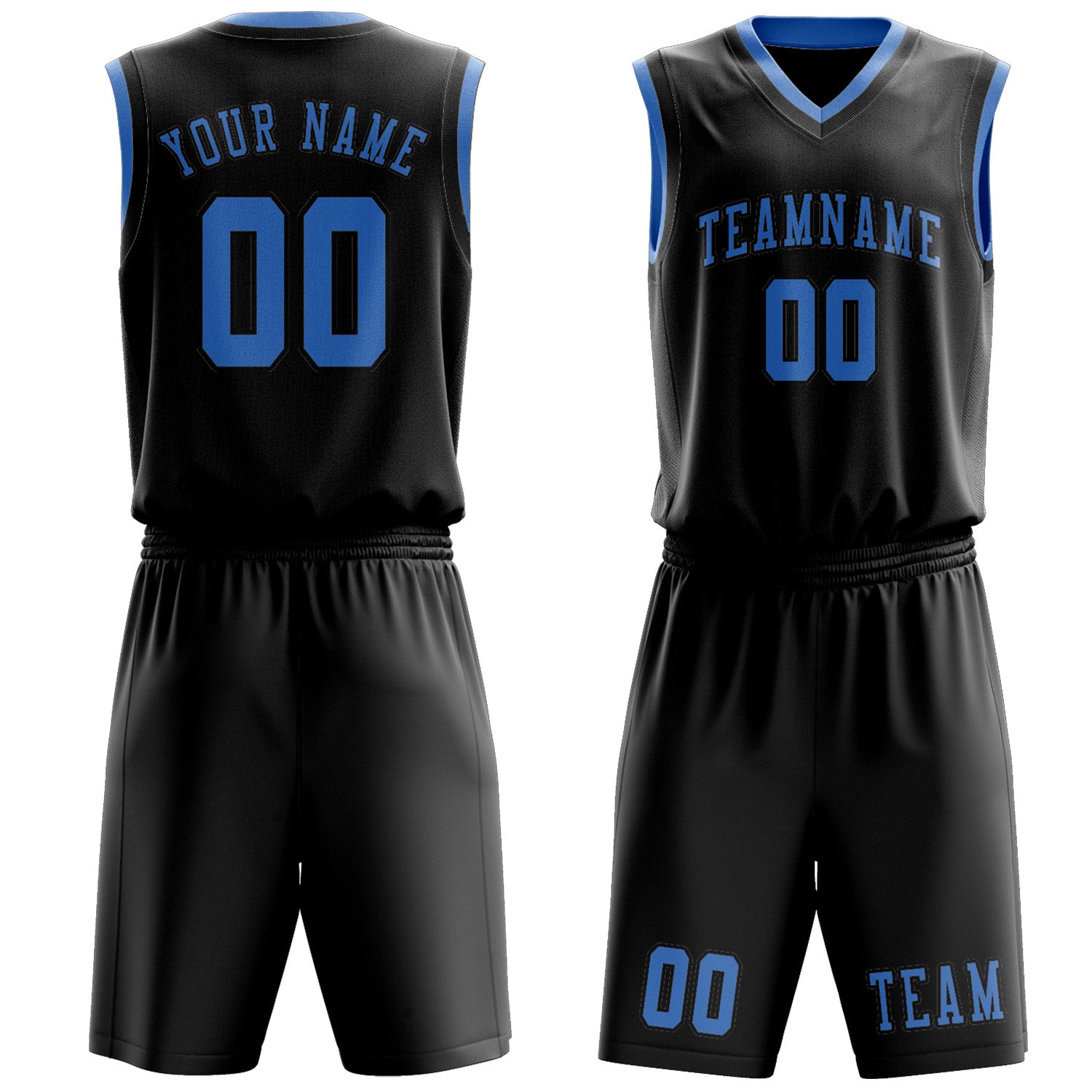 Custom Black Light Blue Basketball Set