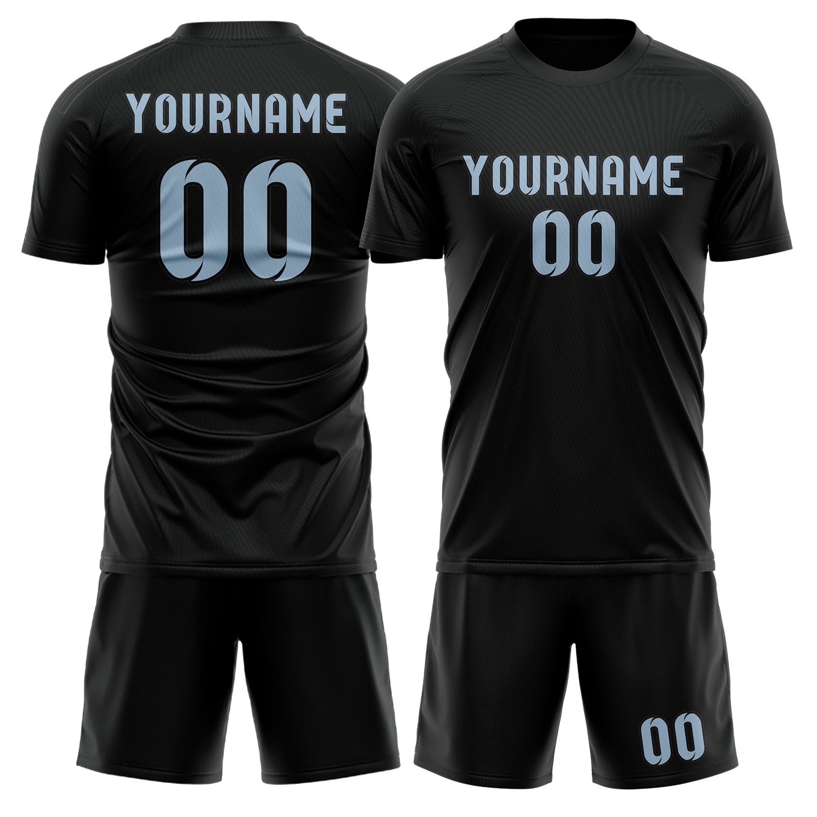 Custom Black Light Blue Soccer Set