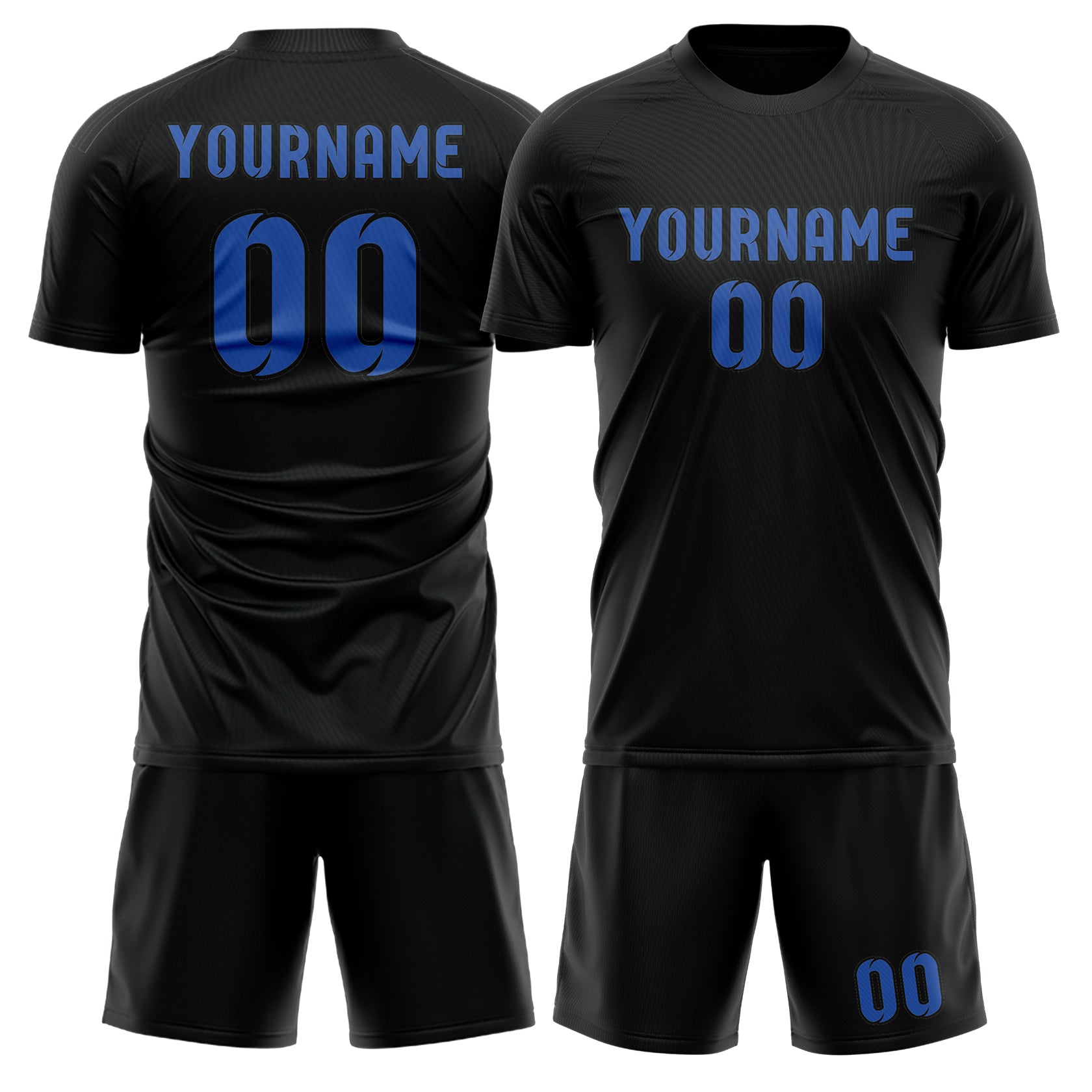 Custom Black Sky Blue Soccer Set
