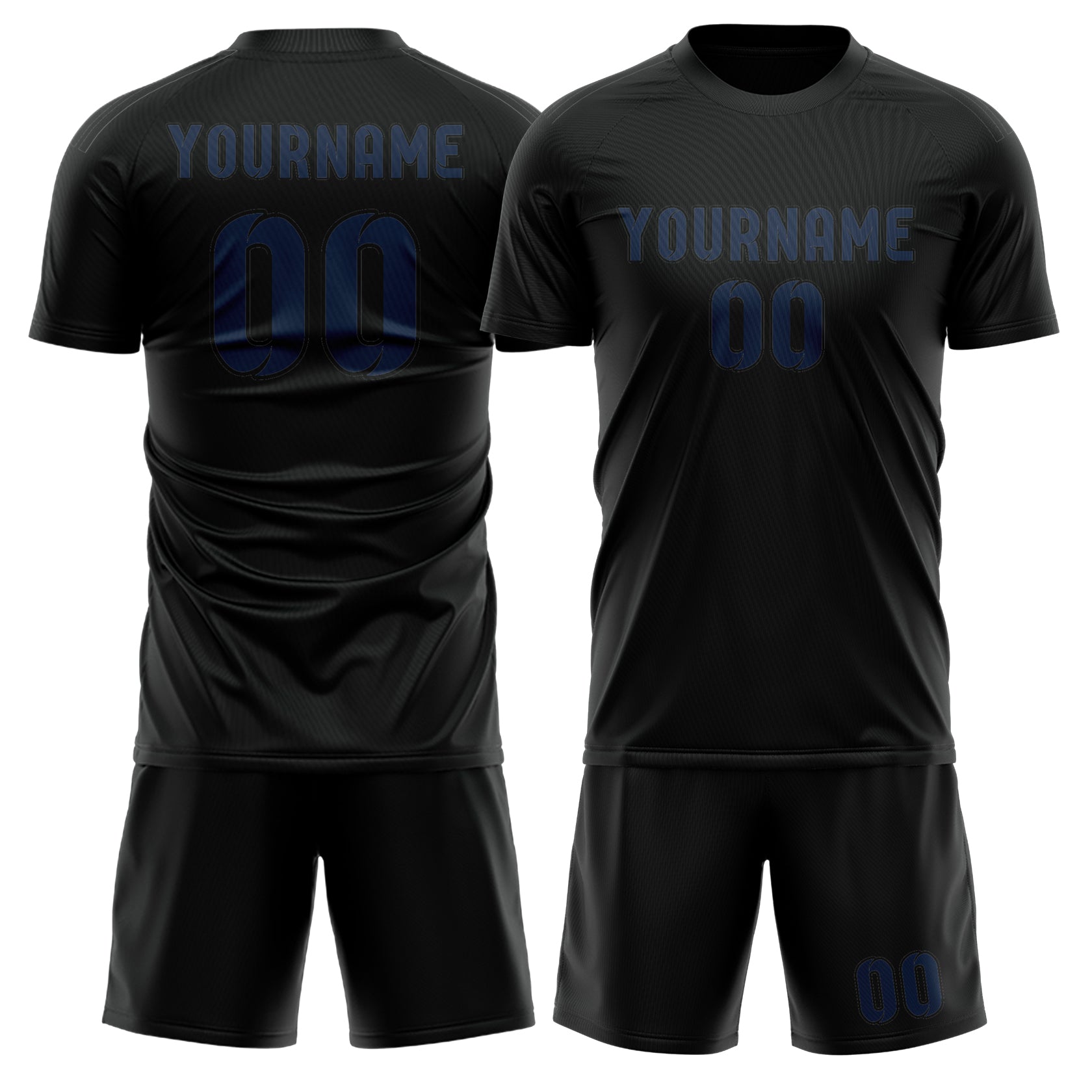 Custom Black Blue Soccer Set