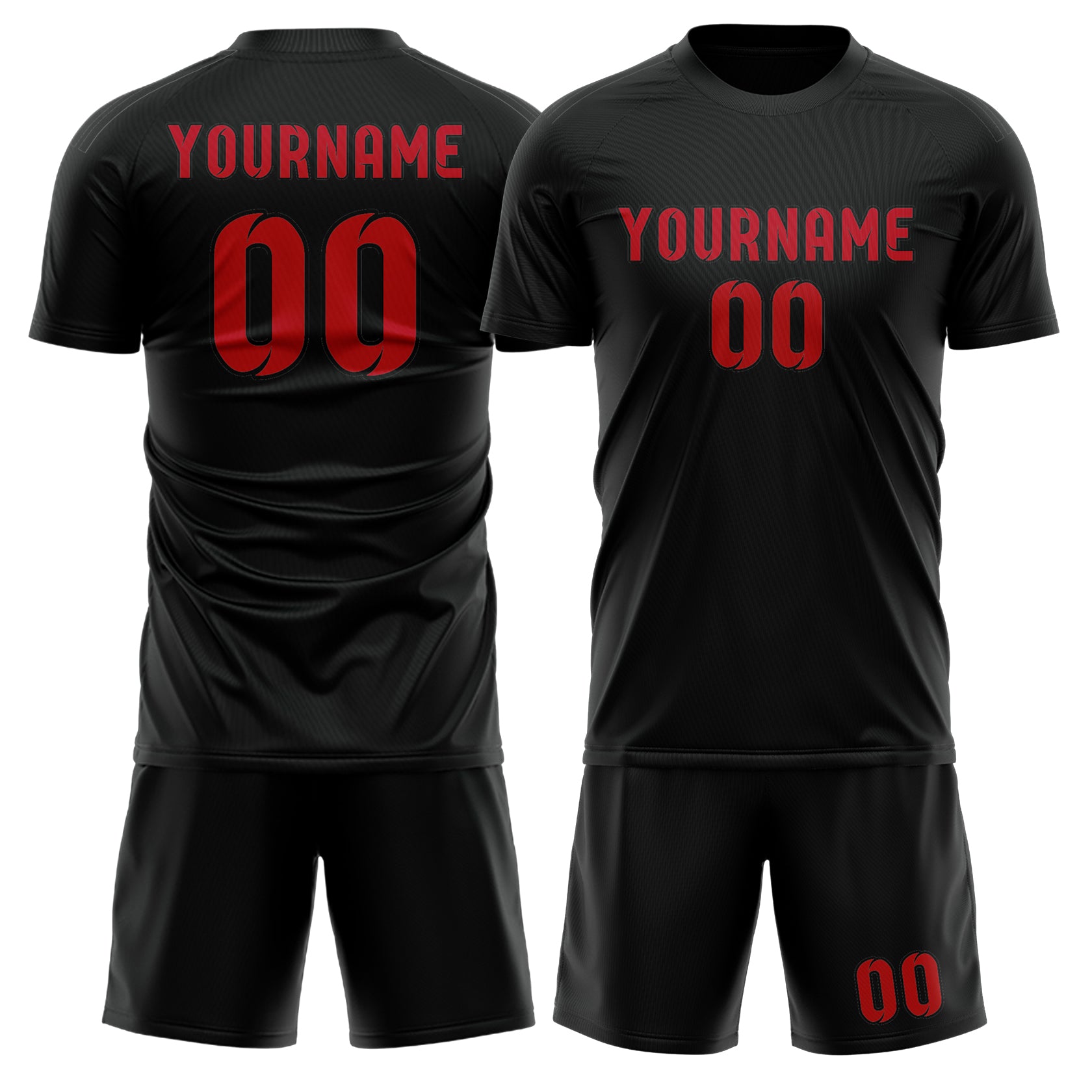 Custom Black Red Soccer Set