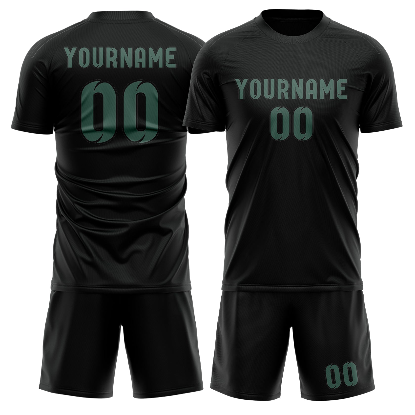 Custom Black Blue Green Soccer Set