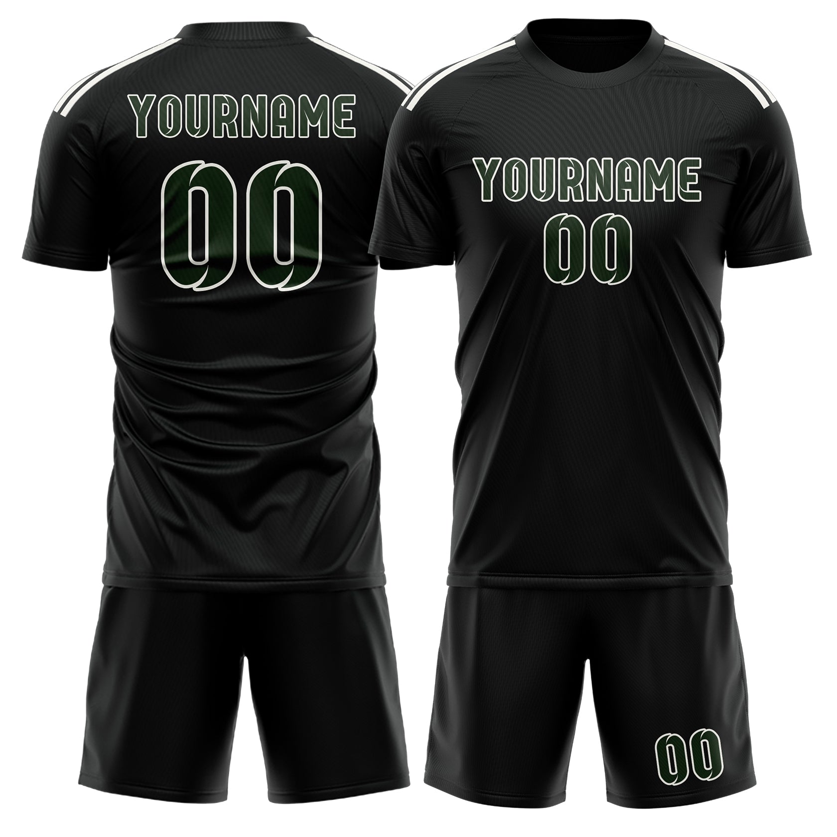 Custom Black Dark Green Soccer Set