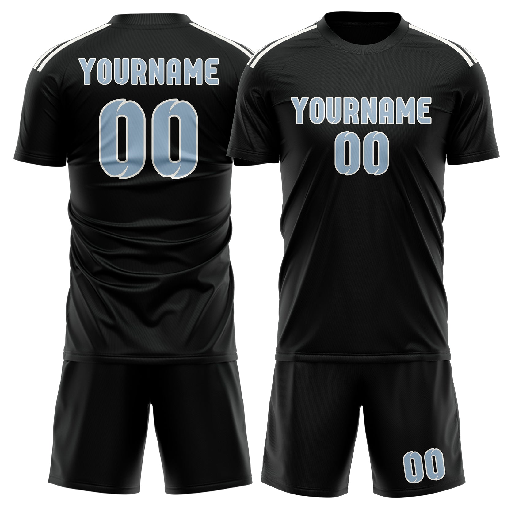 Custom Black Light Blue Soccer Set