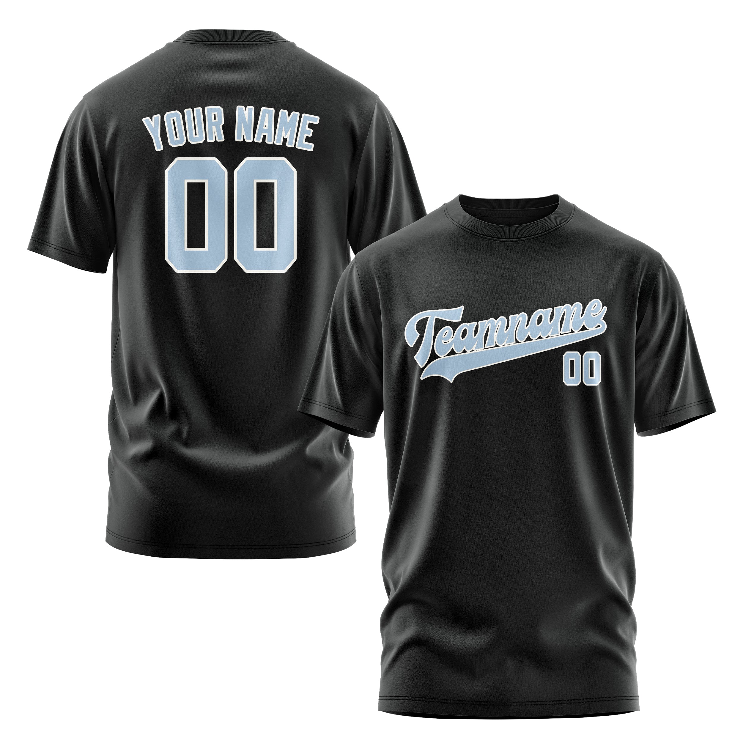 Custom Black Light Blue T-Shirt