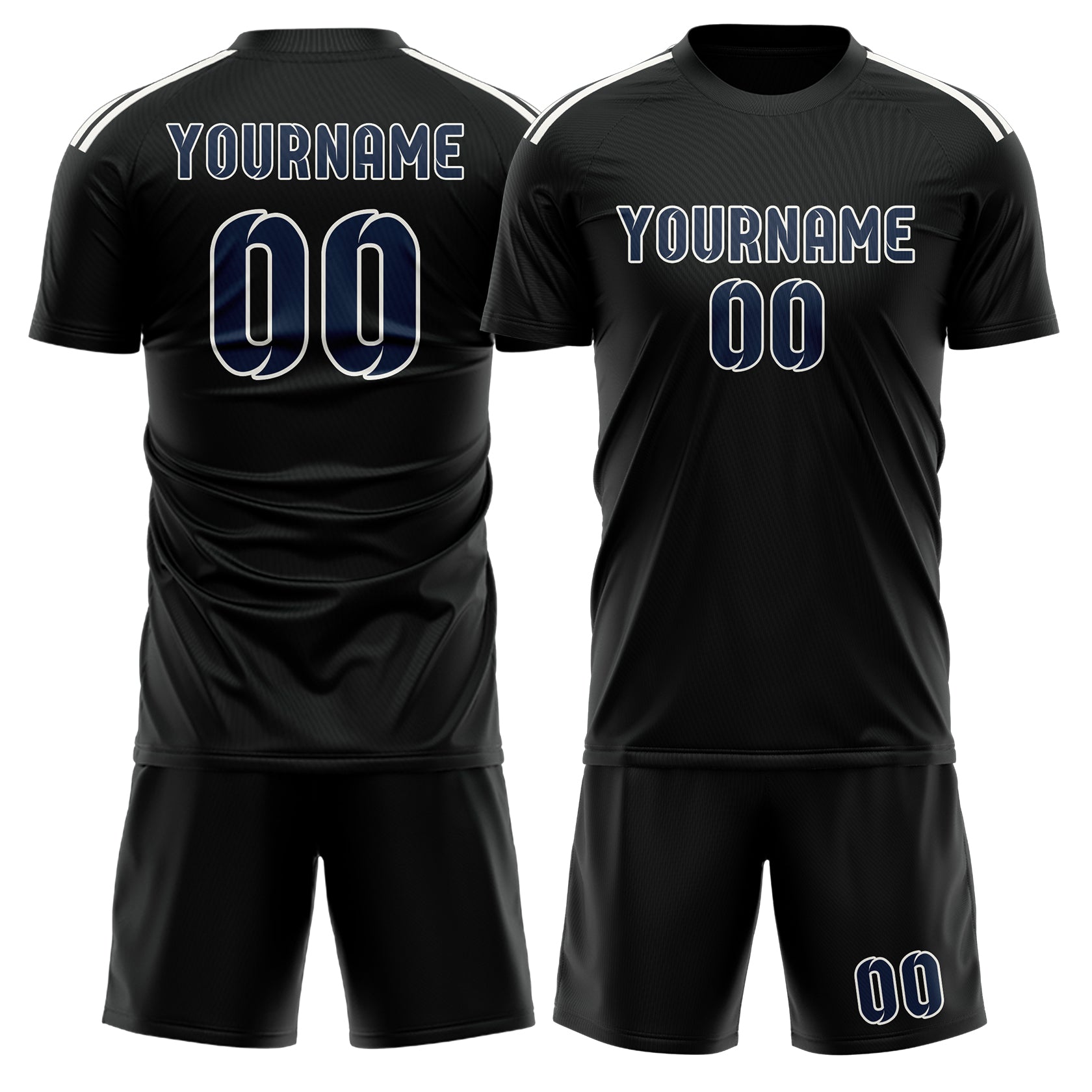 Custom Black Blue Soccer Set