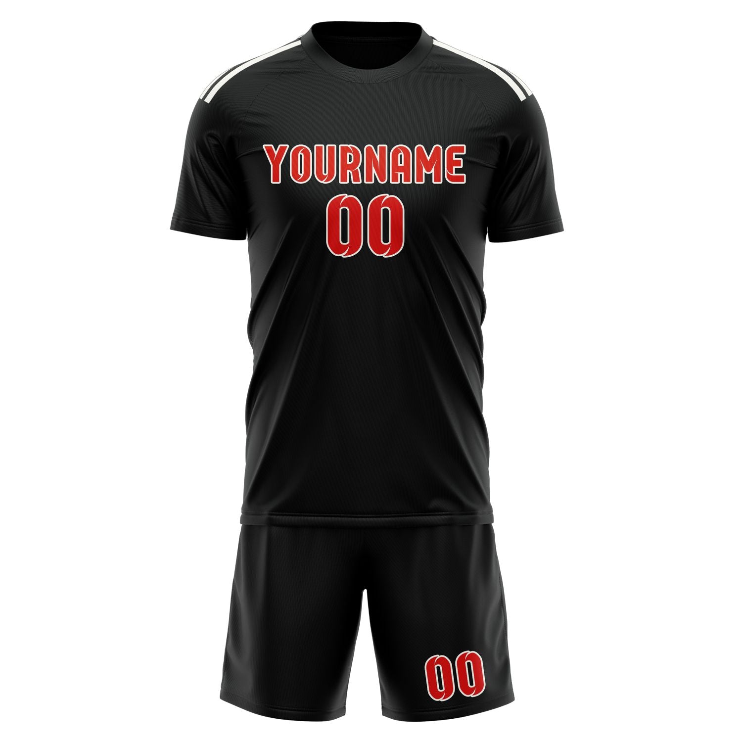 Custom Black Orange Red Soccer Set