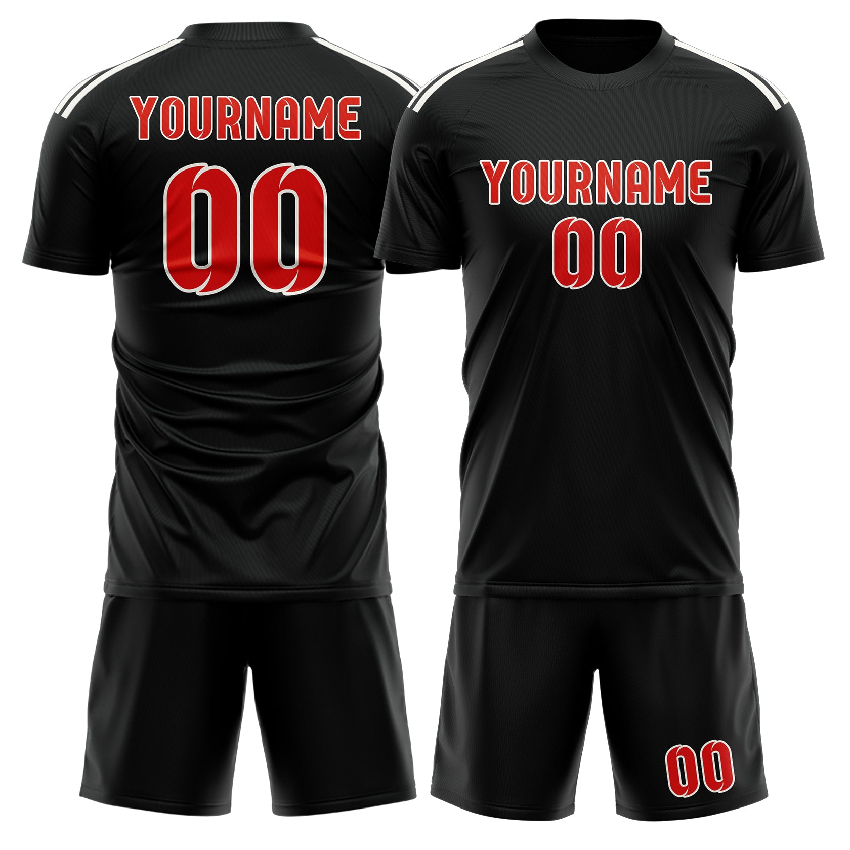 Custom Black Orange Red Soccer Set