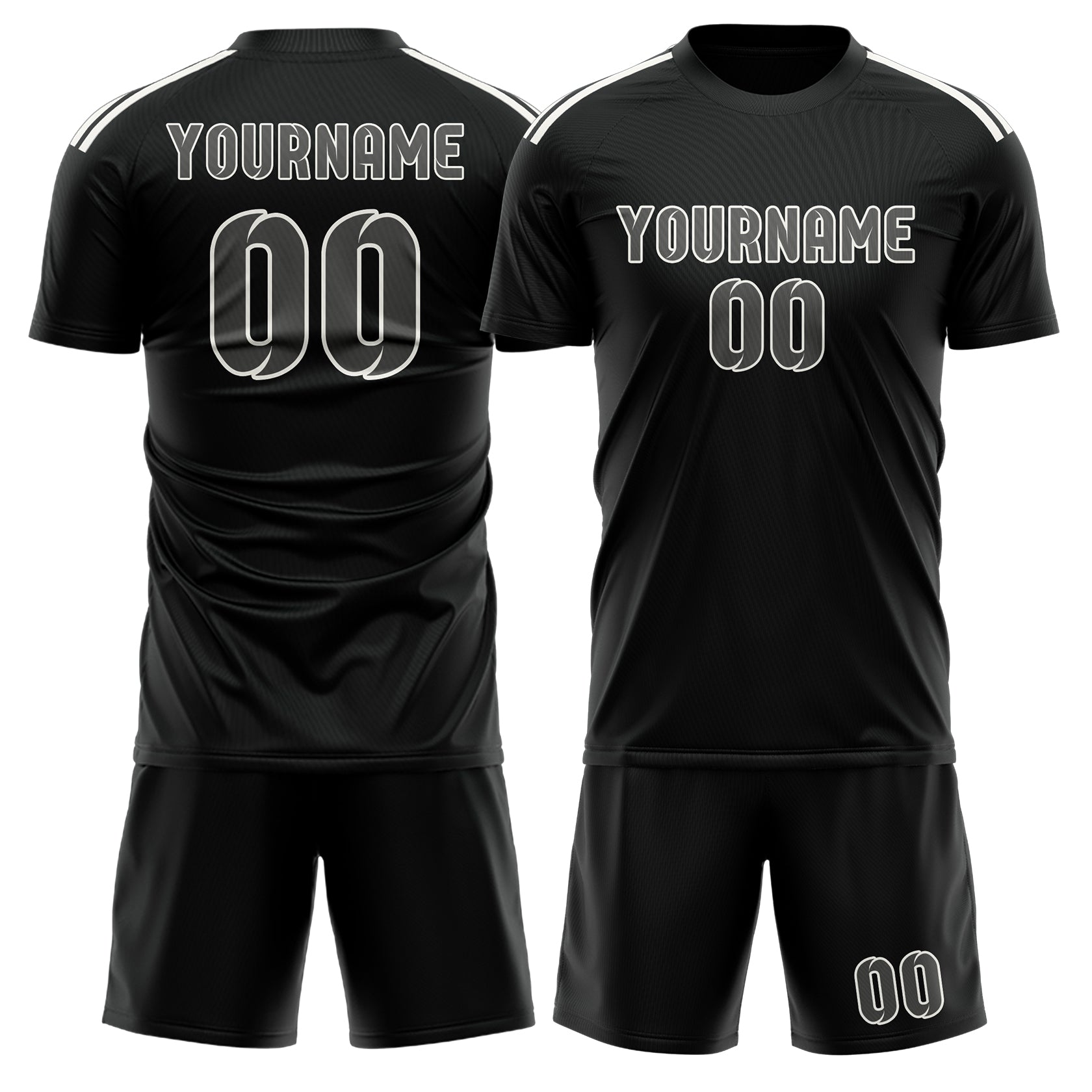 Custom Black Dark Grey Soccer Set