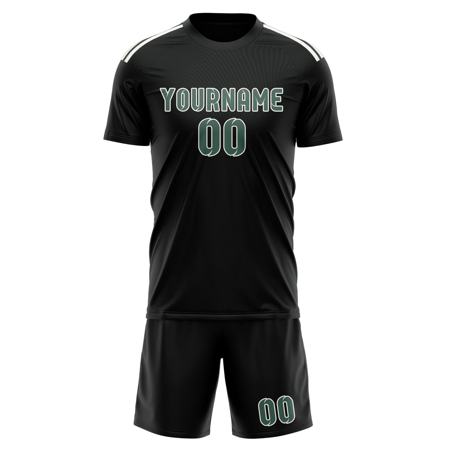 Custom Black Blue Green Soccer Set