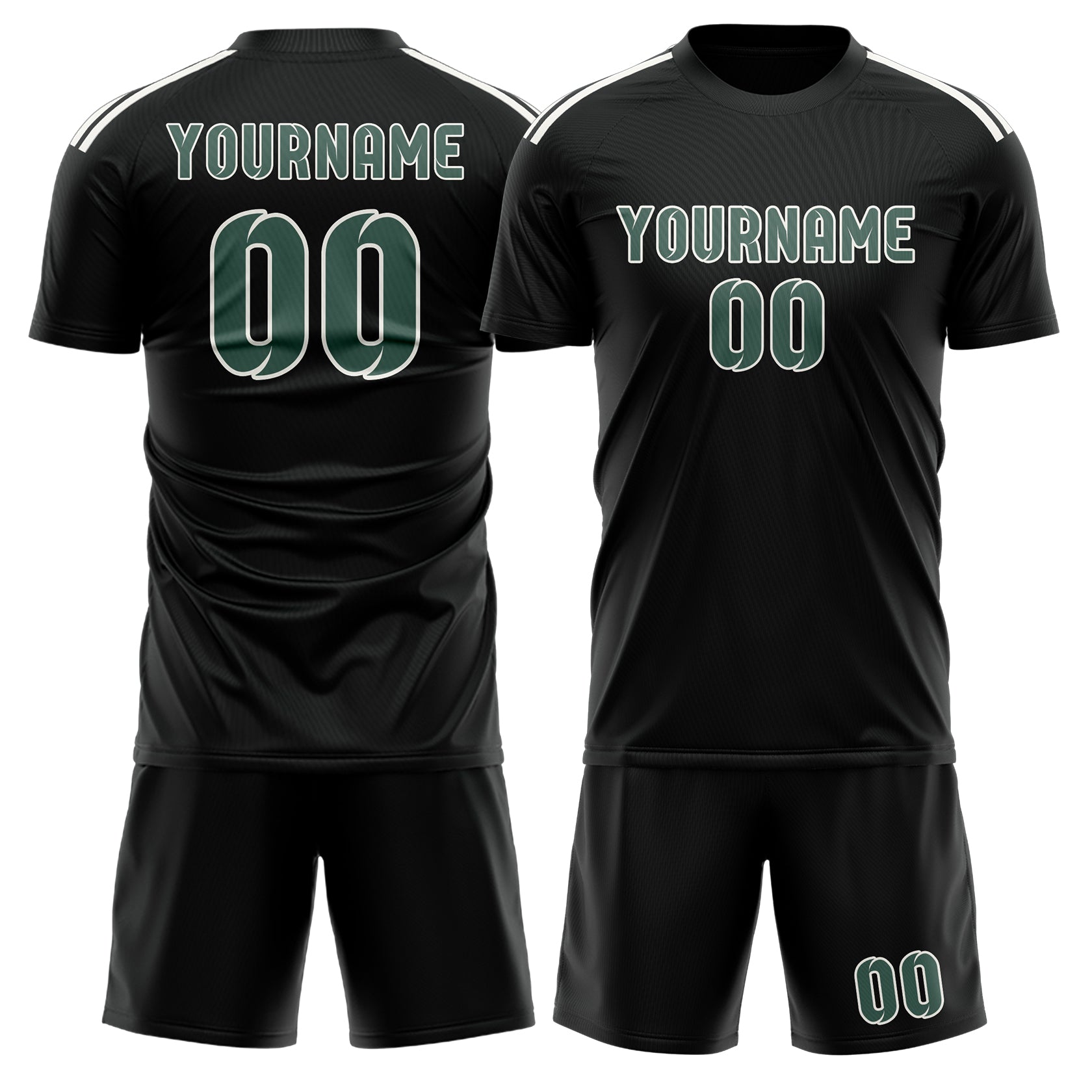 Custom Black Blue Green Soccer Set