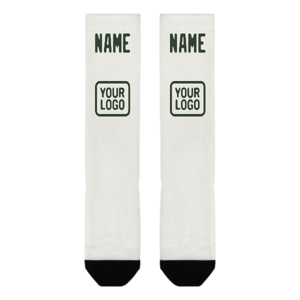 Custom White Dark Green Knee-High Sock
