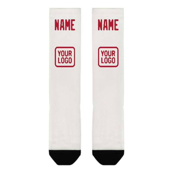 Custom White Red Knee-High Sock