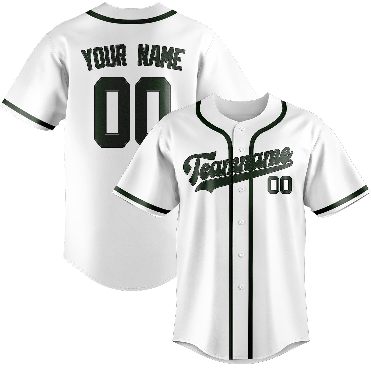 Custom White Dark Green Baseball Jersey