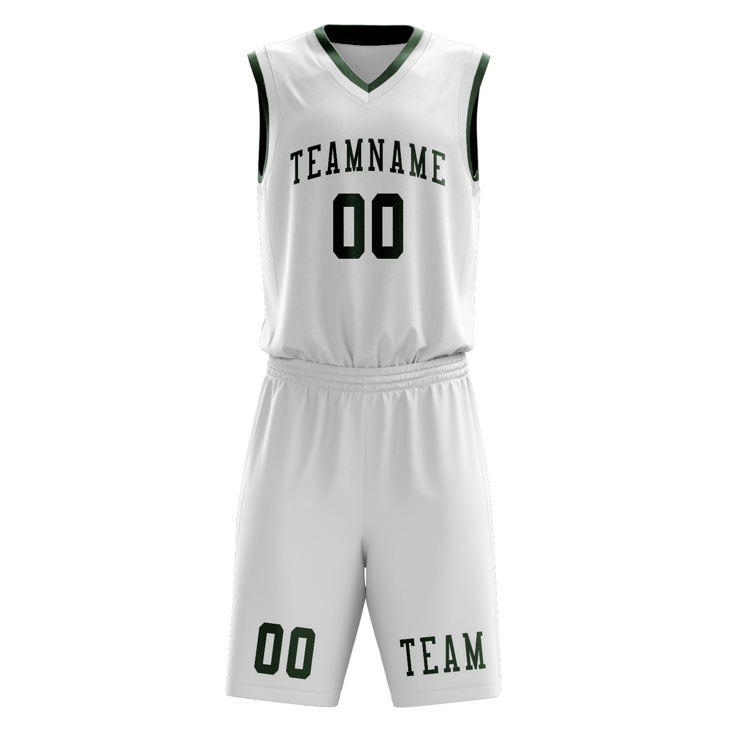 Custom White Dark Green Basketball Set