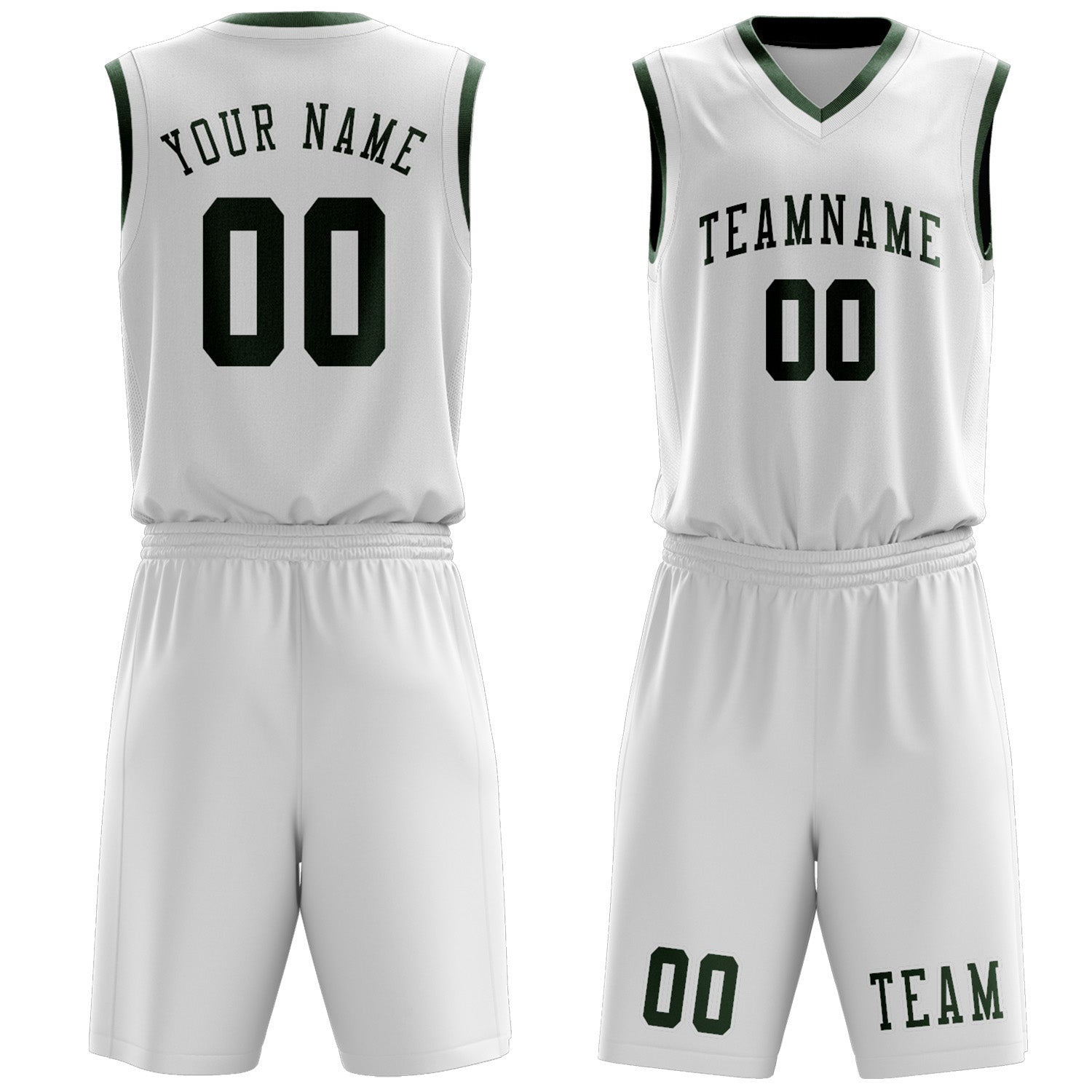 Custom White Dark Green Basketball Set