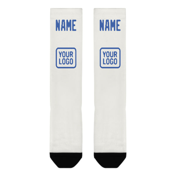 Custom White Sky Blue Knee-High Sock