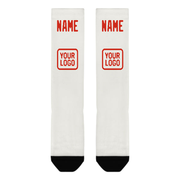 Custom White Orange Red Knee-High Sock