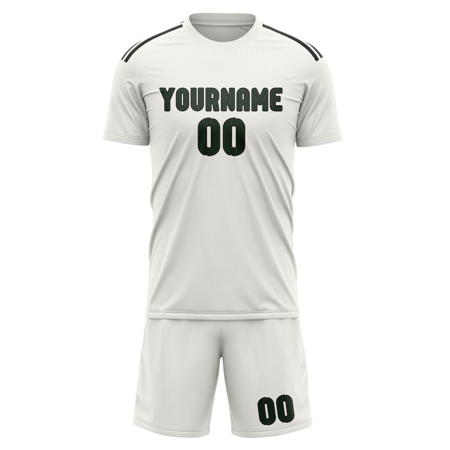 Custom White Dark Green Soccer Set