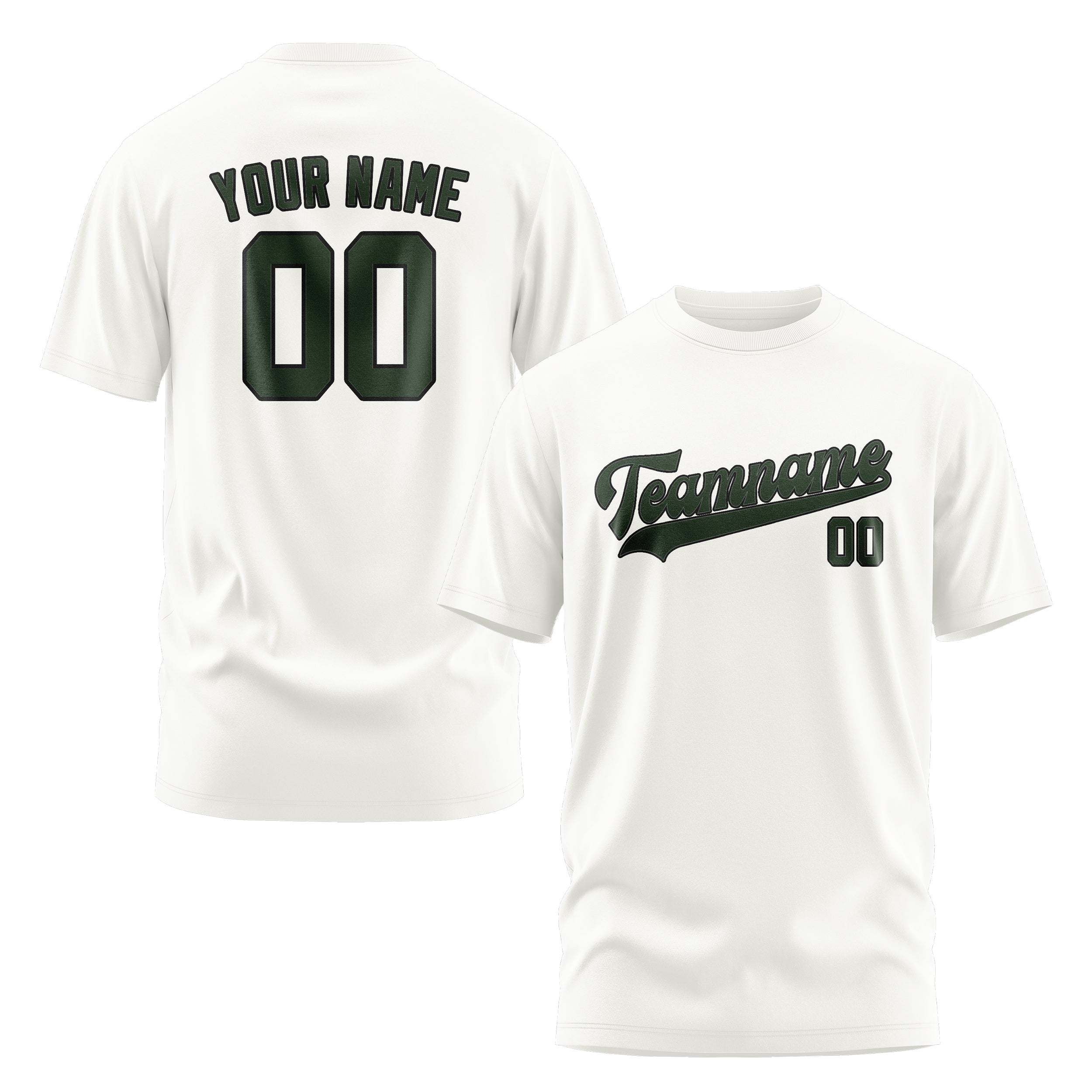 Custom White Dark Green T-Shirt
