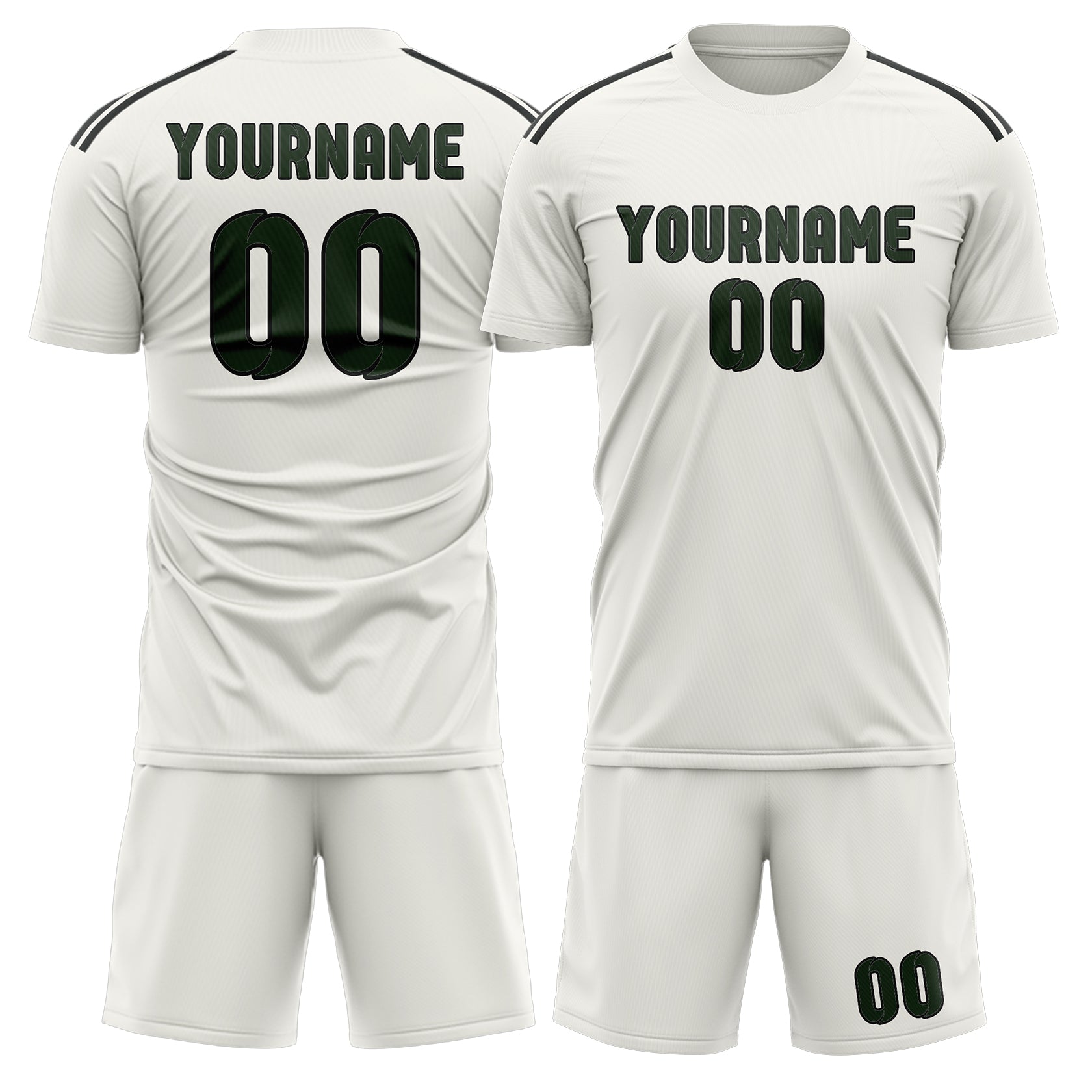 Custom White Dark Green Soccer Set