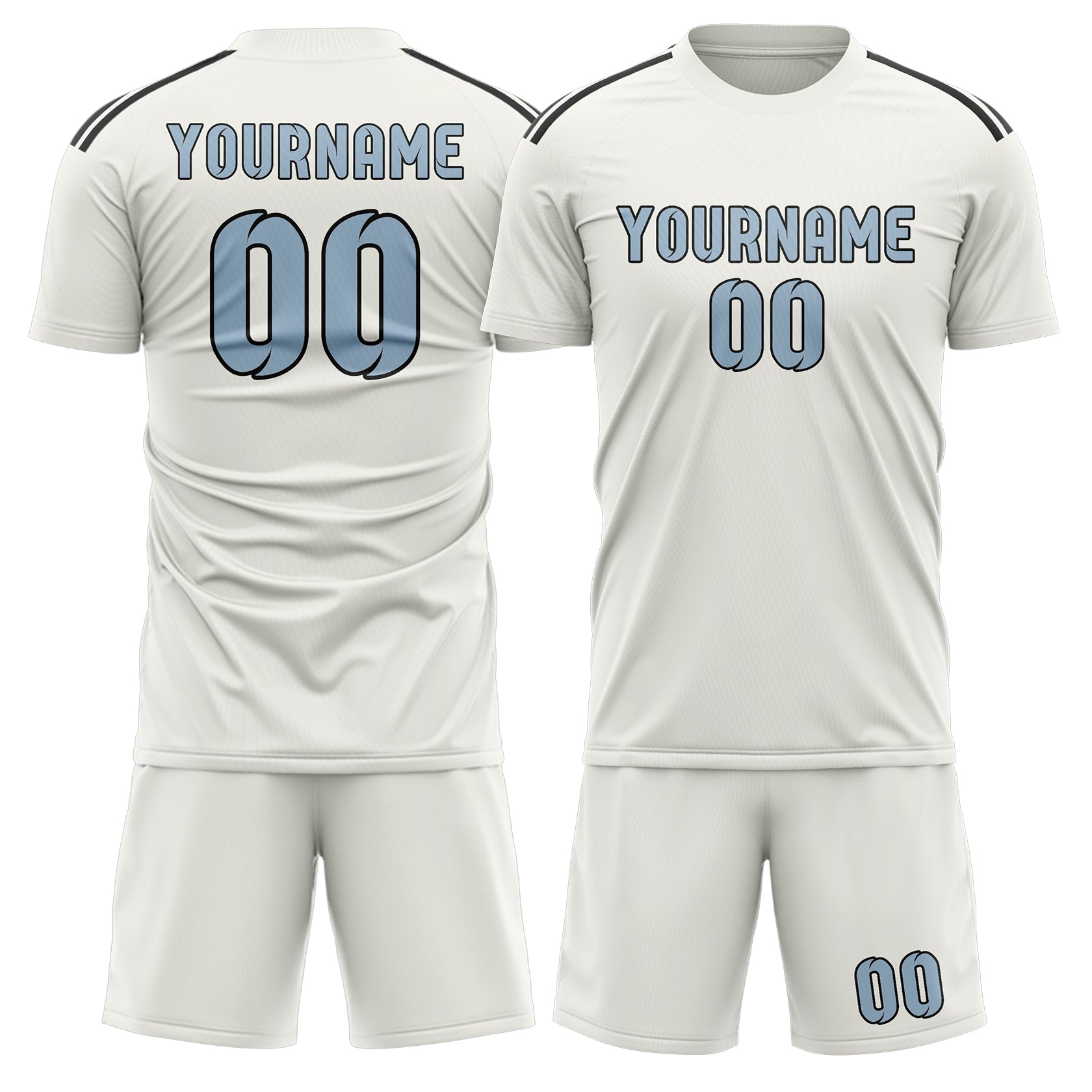 Custom White Light Blue Soccer Set
