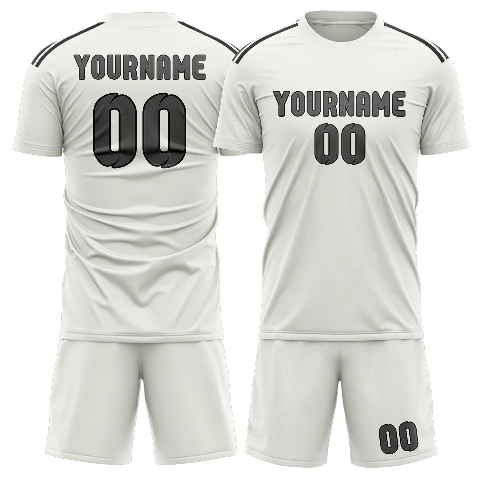 Custom White Dark Grey Soccer Set