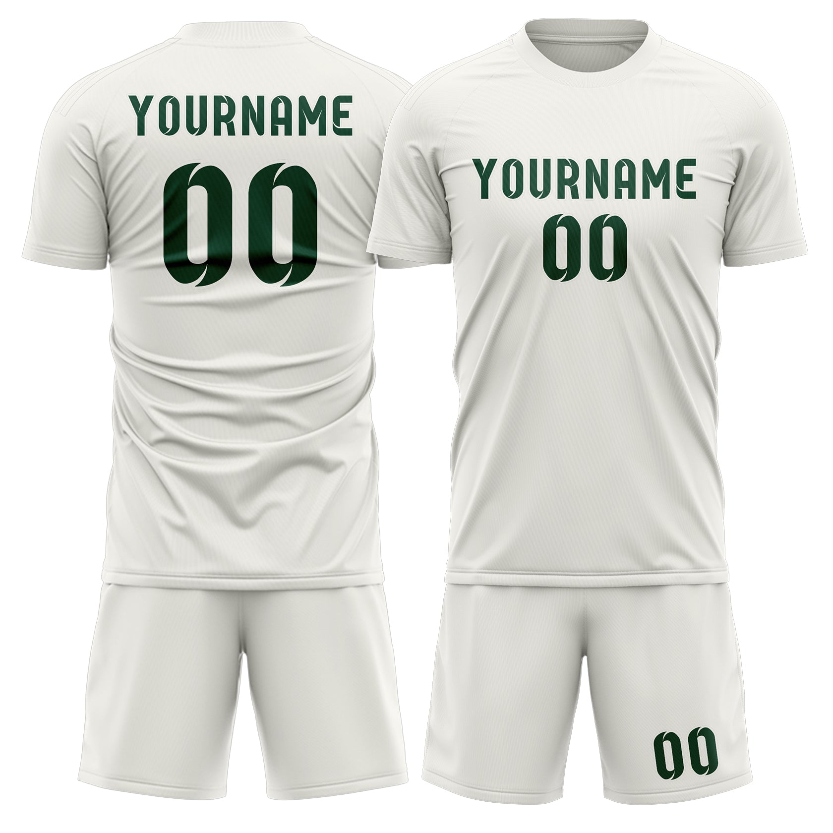 Custom White Green Soccer Set