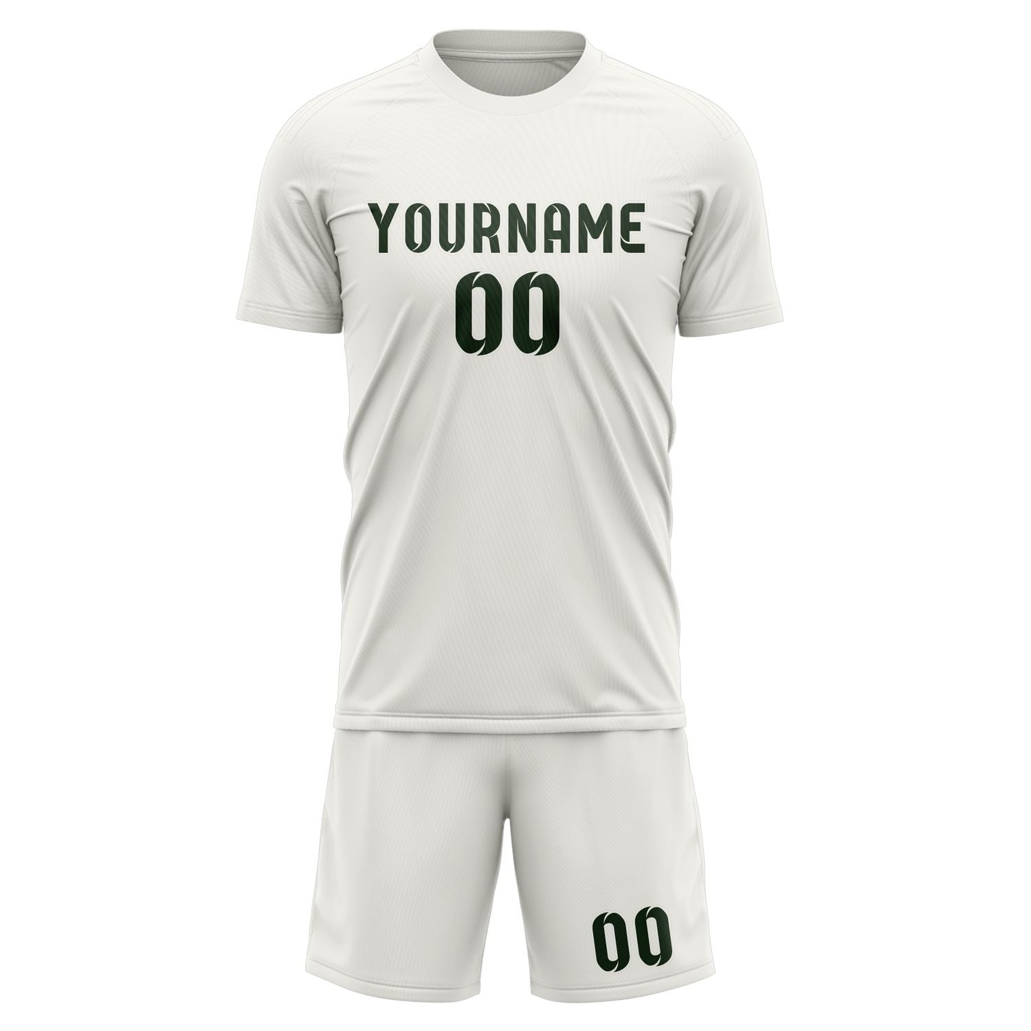 Custom White Dark Green Soccer Set