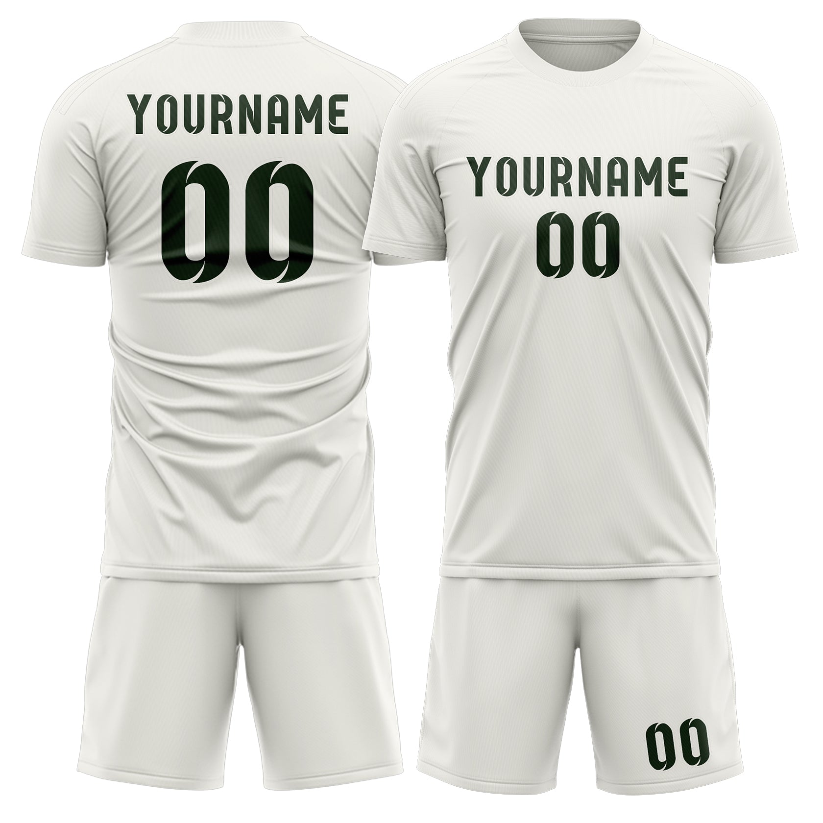 Custom White Dark Green Soccer Set